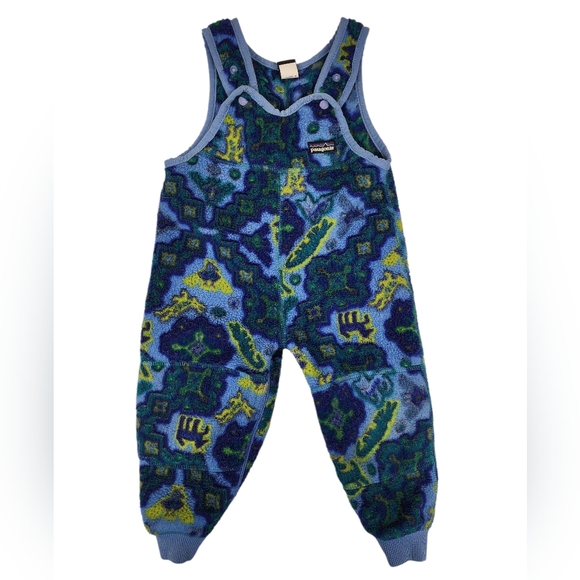 Patagonia Other - Vintage Patagonia Animal Print Fleece 12 Months Winter Bib Overalls Y2K